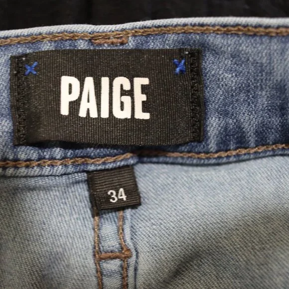 Paige Lennox Relaxed Straight Denim Jeans Size 34 Blue Stretch Comfort Fit - Picture 11 of 14